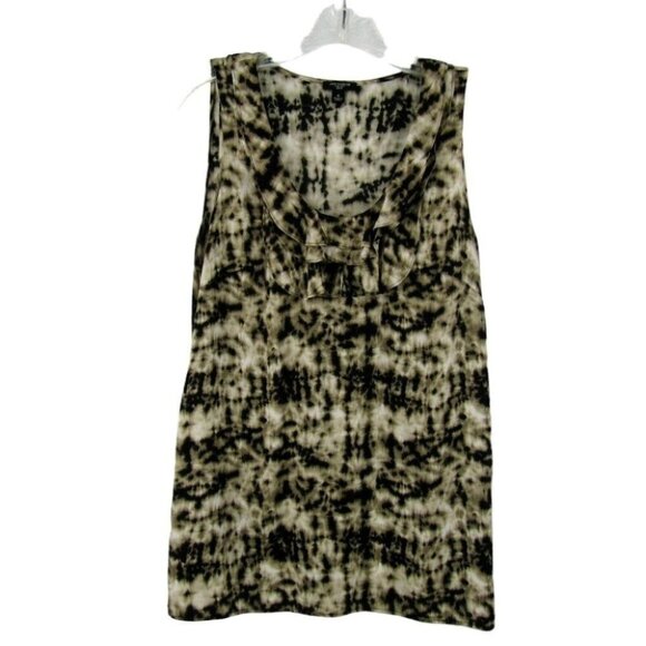 Ann Taylor Silk Blend Black Tan Blouse Top Ruffle Neck Sleeveless Sz 8 Abstract - Picture 1 of 9